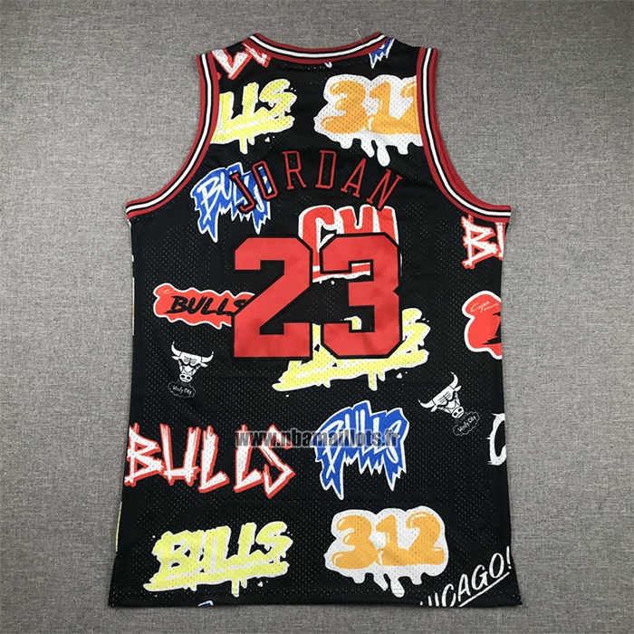 Maillot Chicago Bulls Michael Jordan NO 23 Slap Sticker Mitchell & Ness 1997-98 Noir